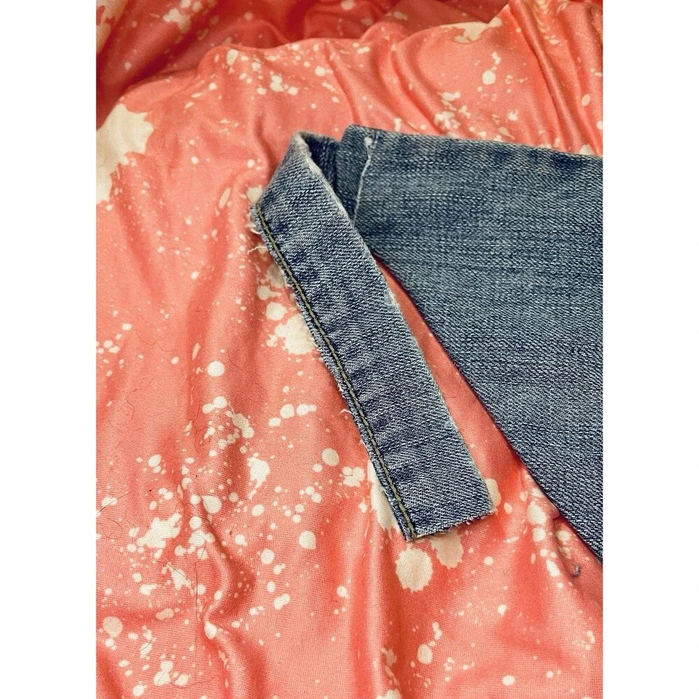 Pet Bandana Distressed Blue Jean Scarf with Lime & Pink Ribbon Flower Accent SzS